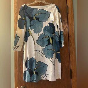 TORY BURCH Bonnie dress Blue Floral 3/4 Sleeve Small NWT 100% Pima cotton